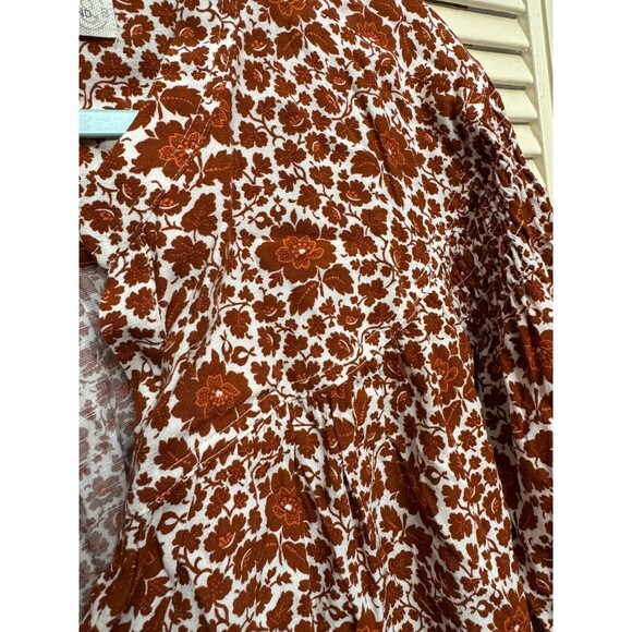 TREASURE & BOND Brown & Beige Shirred Floral V-neck Blouse w Shirt Tail Sz 3X - Picture 3 of 6